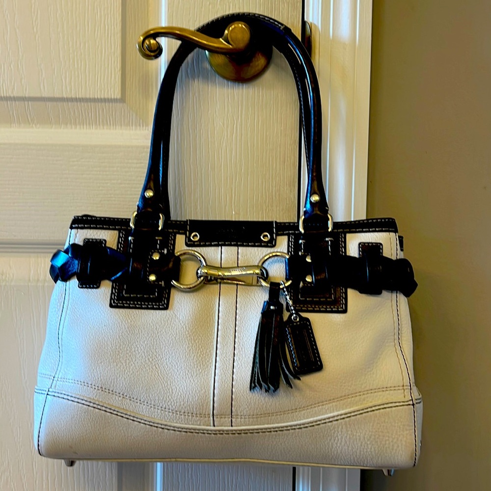 Coach Hampton Pebble Leather - Off White w/Black Accents
